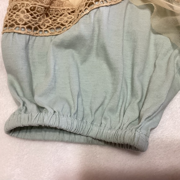 NEW Anthropologie Forever That Girl Blue Tan Smocked Crochet Lace Blouse S Boho - Picture 6 of 13